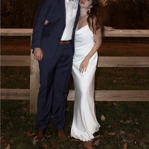 Satin minimalist cowl neck wedding dress size 12